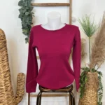 Pull col rond laine et cachemire femme TRICOTONIC T36-T42 - fuchsia-framboise - 42