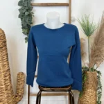 Pull col rond laine et cachemire femme TRICOTONIC T36-T42 - bleu-petrole - 42