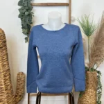 Pull col rond laine et cachemire femme TRICOTONIC T36-T42 - bleu-indigo - 42