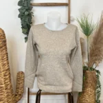 Pull col rond laine et cachemire femme TRICOTONIC T36-T42 - taupe - 42