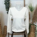 Pull col V laine et cachemire femme TRICOTONIC T38-T42 - ecru - 42