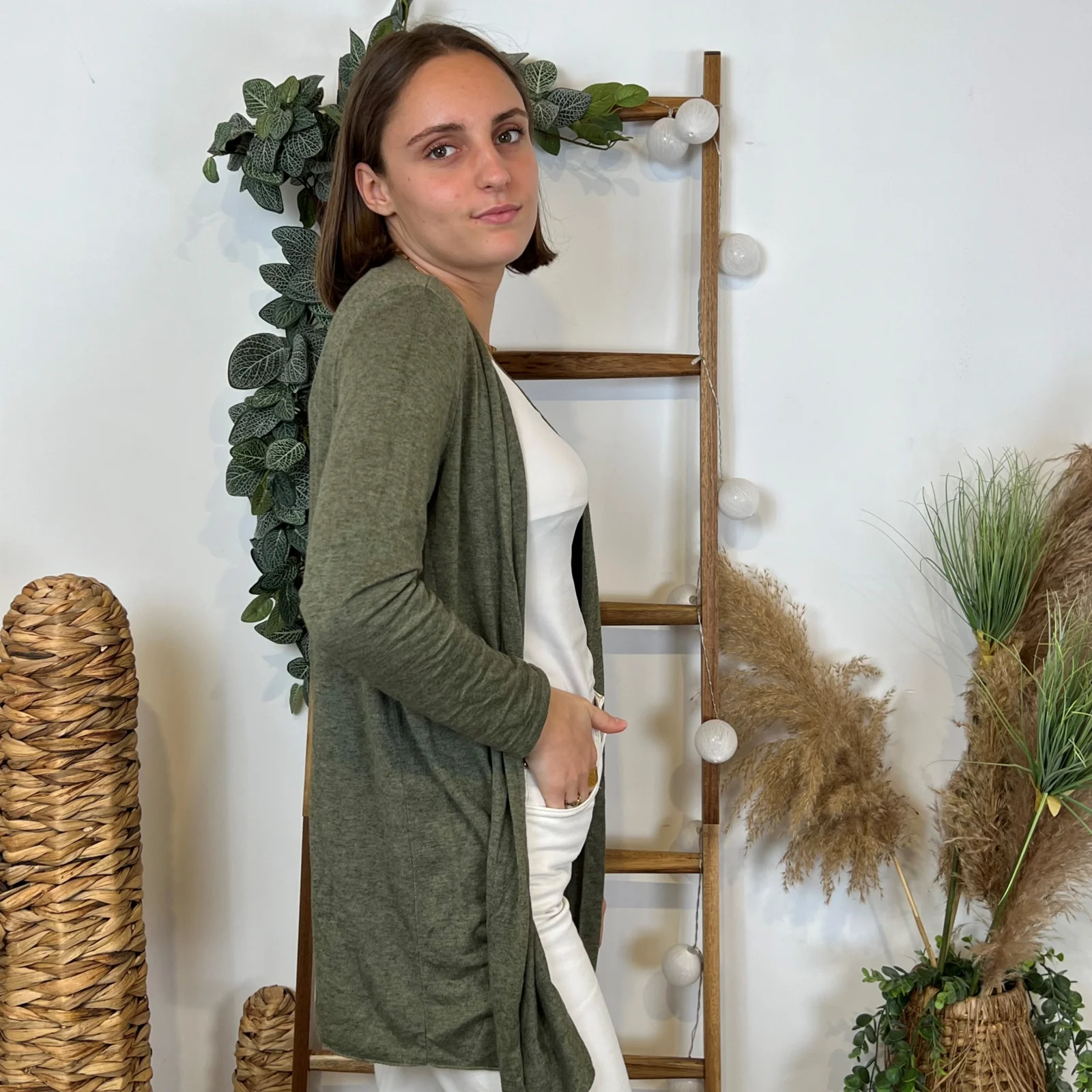 M484- Gilet mi-long (Tu) - kaki - taille-unique