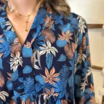 Blouse By One "Tropical" (T36-T40) - bleu-royal-marine - 38