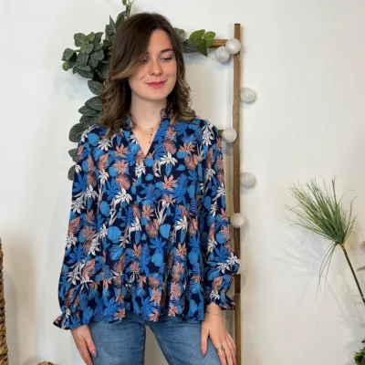 K031 - Blouse By One "Tropical" (T36-T40) - bleu-royal - 38