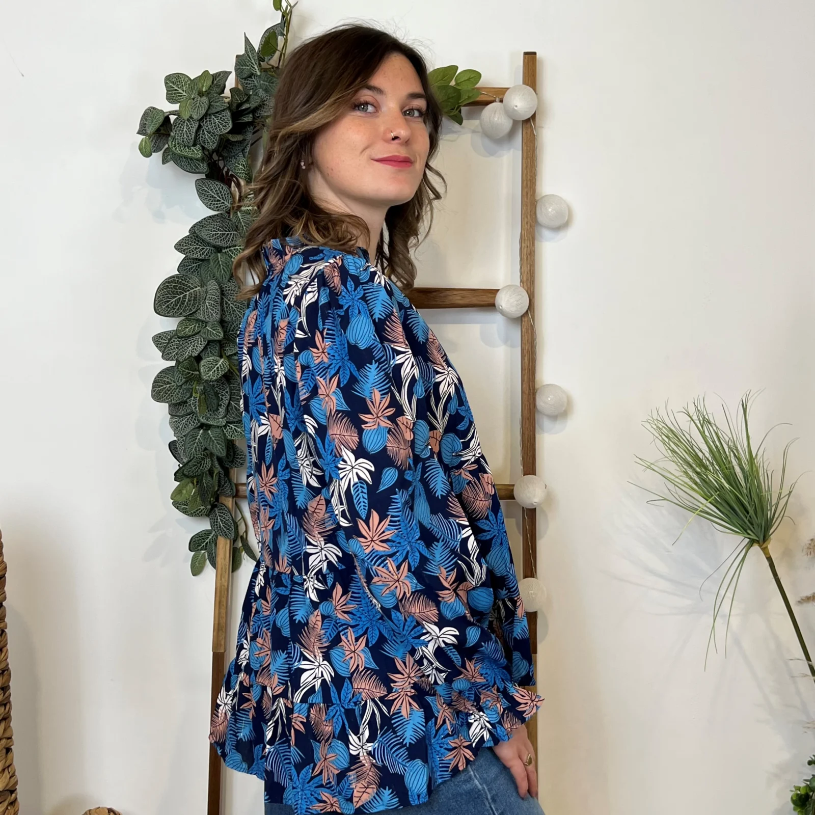 K031 - Blouse By One "Tropical" (T36-T40) - bleu-royal - 38