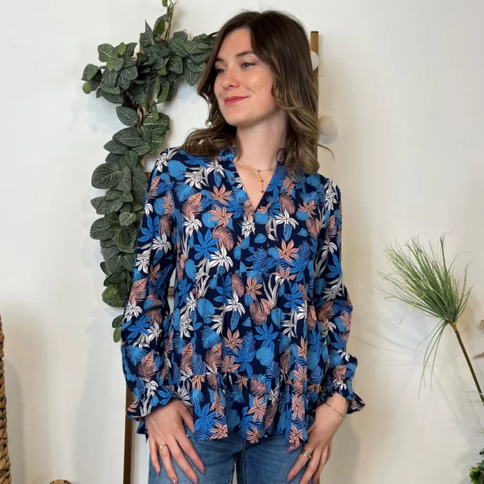 Blouse By One "Tropical" (T36-T40) - bleu-royal-marine - 38