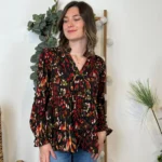 Blouse By One imprimé marbré - noir-multicolore - 38