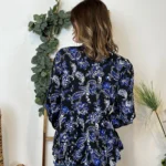 M540- Blouse By One imprimé orchidée - noir-bleu-royal - 38