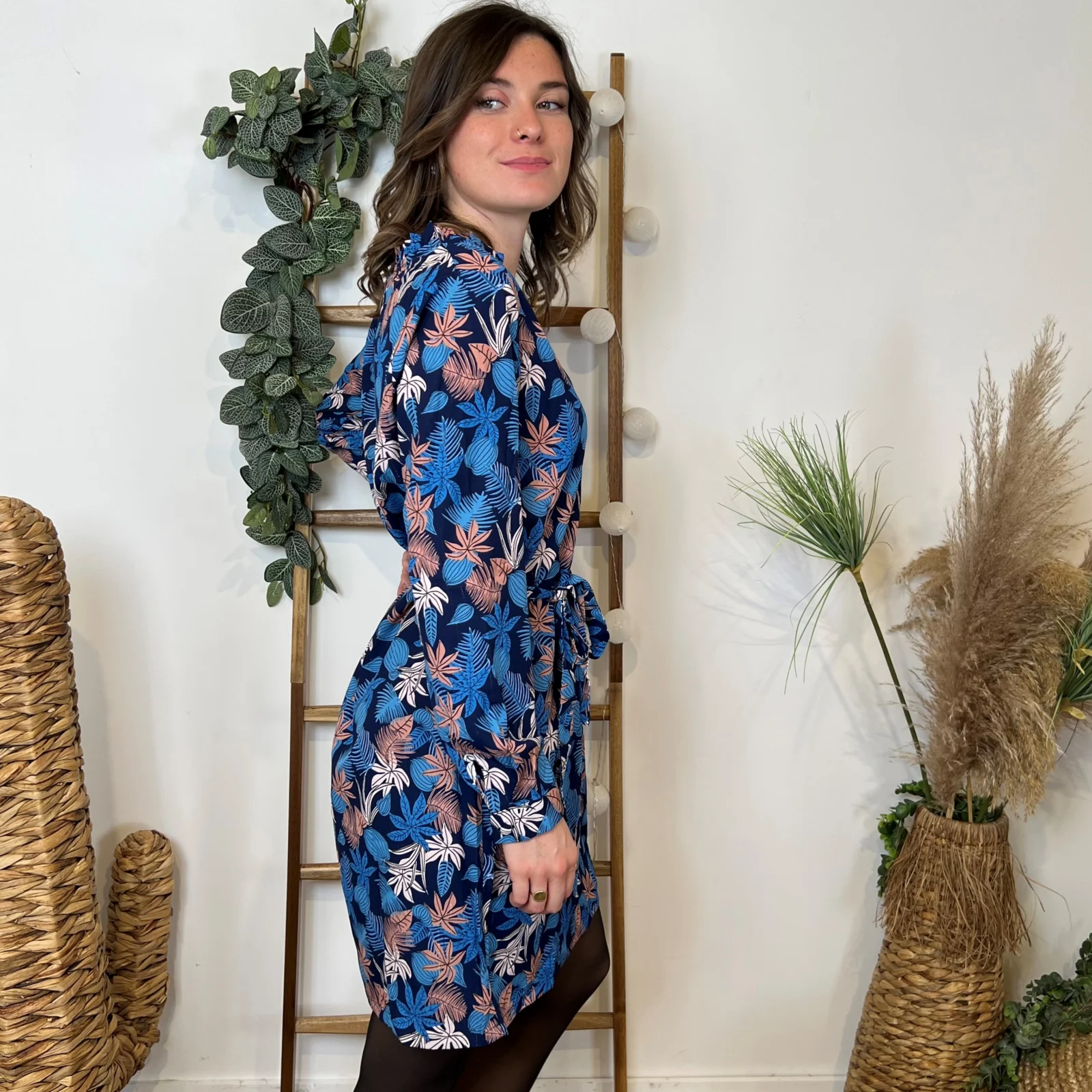 M332- Robe By.One imprimé Tropical (T36-T40) - bleu-royal - 38