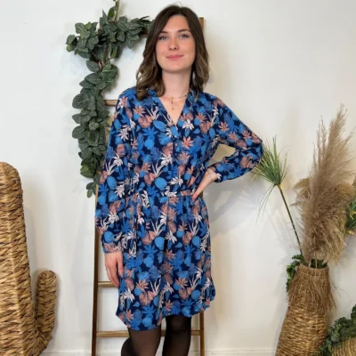 M332- Robe By.One imprimé Tropical (T36-T40) - bleu-royal - 38
