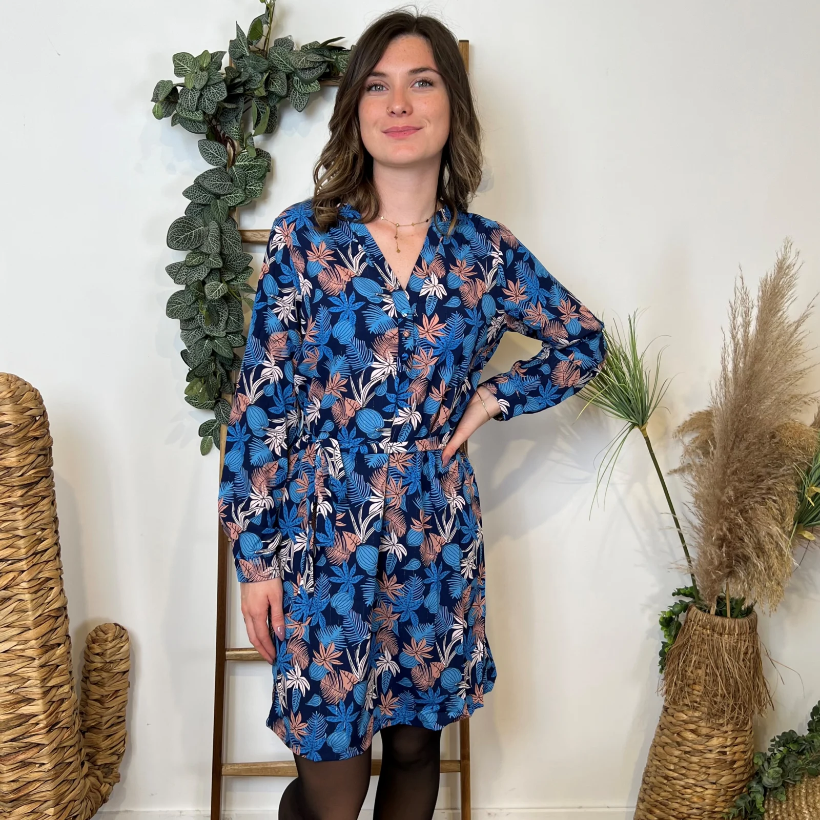 M332- Robe By.One imprimé Tropical (T36-T40) - bleu-royal - 38