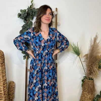 M334- Robe By.One imprimé tropical (T36-T40) - bleu-royal - 38