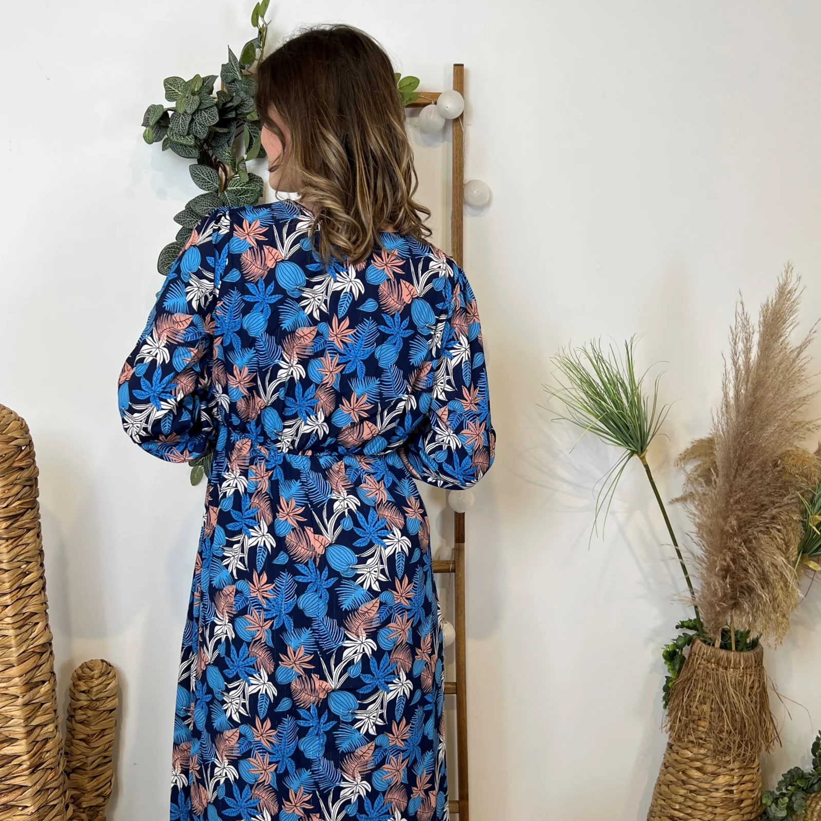 M334- Robe By.One imprimé tropical (T36-T40) - bleu-royal - 38