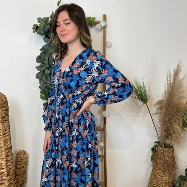 M334- Robe By.One imprimé tropical (T36-T40) - bleu-royal - 38