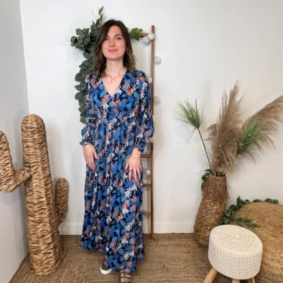 M334- Robe By.One imprimé tropical (T36-T40) - bleu-royal - 38