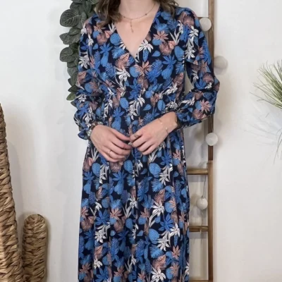 M334- Robe By.One imprimé tropical (T36-T40) - bleu-royal - 38