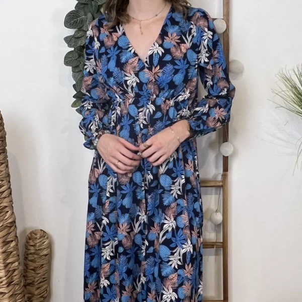 M334- Robe By.One imprimé tropical (T36-T40) - bleu-royal - 38