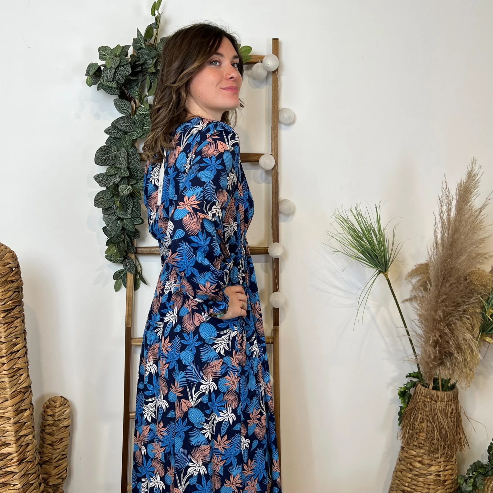 M334- Robe By.One imprimé tropical (T36-T40) - bleu-royal - 38