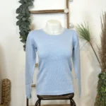 Pull col rond laine et cachemire femme TRICOTONIC T40 - bleu-ciel - 42