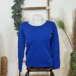 Pull col rond laine et cachemire femme TRICOTONIC T40 - bleu-royal - 42