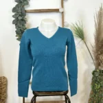 Pull col V laine et cachemire femme TRICOTONIC T40 - bleu-canard - 40