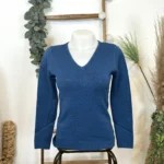 Pull col V laine et cachemire femme TRICOTONIC T40 - bleu-petrole - 40