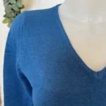 Pull col V laine et cachemire femme TRICOTONIC T40 - bleu-petrole - 40