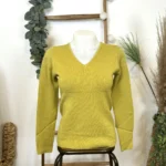 Pull col V laine et cachemire femme TRICOTONIC T40 - vert-anis - 40