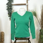 Pull col V laine et cachemire femme TRICOTONIC T40 - vert-bresil - 40