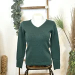 Pull col V laine et cachemire femme TRICOTONIC T40 - vert-sapin - 40