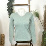 Pull col V laine et cachemire femme TRICOTONIC T40 - vert-celadon - 40