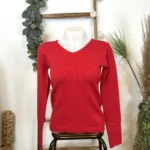 Pull col V laine et cachemire femme TRICOTONIC T40 - rouge - 40