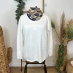 Pull col rond laine et cachemire femme TRICOTONIC T44 - ecru - 48