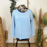 Pull col rond laine et cachemire femme TRICOTONIC T44 - bleu-ciel - 48