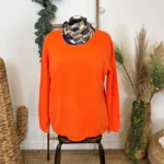 Pull col rond laine et cachemire femme TRICOTONIC T44 - orange-vif - 48