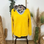 Pull col V laine et cachemire femme TRICOTONIC T44 - moutarde - 48