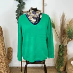 Pull col V laine et cachemire femme TRICOTONIC T44 - vert-bresil - 48