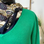 Pull col V laine et cachemire femme TRICOTONIC T44 - vert-bresil - 48