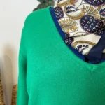 Pull col V laine et cachemire femme TRICOTONIC T44 - vert-bresil - 48