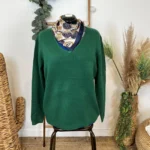 Pull col V laine et cachemire femme TRICOTONIC T44 - vert-sapin - 48