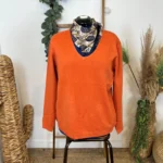 Pull col V laine et cachemire femme TRICOTONIC T44 - rouille - 48