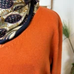 Pull col V laine et cachemire femme TRICOTONIC T44 - rouille - 48