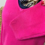 Pull col V laine et cachemire femme TRICOTONIC T44 - fuchsia - 48