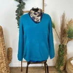 Pull col V laine et cachemire femme TRICOTONIC T44 - bleu-canard - 48