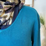 Pull col V laine et cachemire femme TRICOTONIC T44 - bleu-canard - 48