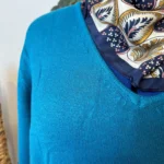 Pull col V laine et cachemire femme TRICOTONIC T44 - bleu-canard - 48