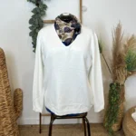Pull col V laine et cachemire femme TRICOTONIC T44 - ecru - 48