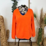 Pull col V laine et cachemire femme TRICOTONIC T44 - orange-vif - 48