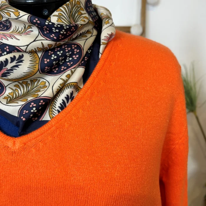 Pull col V laine et cachemire femme TRICOTONIC T44 - orange-vif - 48