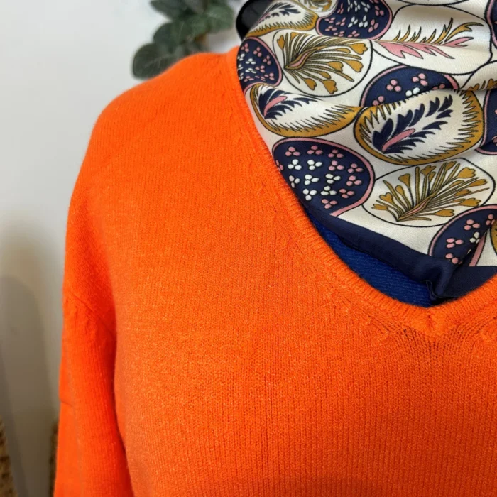 Pull col V laine et cachemire femme TRICOTONIC T44 - orange-vif - 48